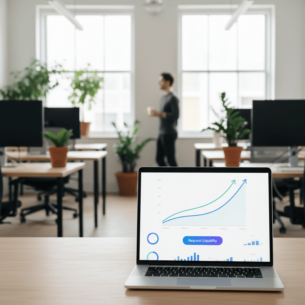 A professional employee reviewing a digital dashboard showing stock option growth and secondary market liquidity trends in 2026.